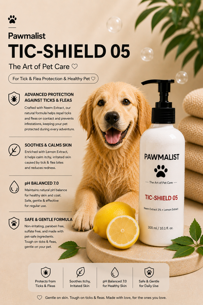 Pawmalist Tic-Shield 05 – Natural Tick & Flea Dog Wash with Neem & Lemon Extract (300ml)