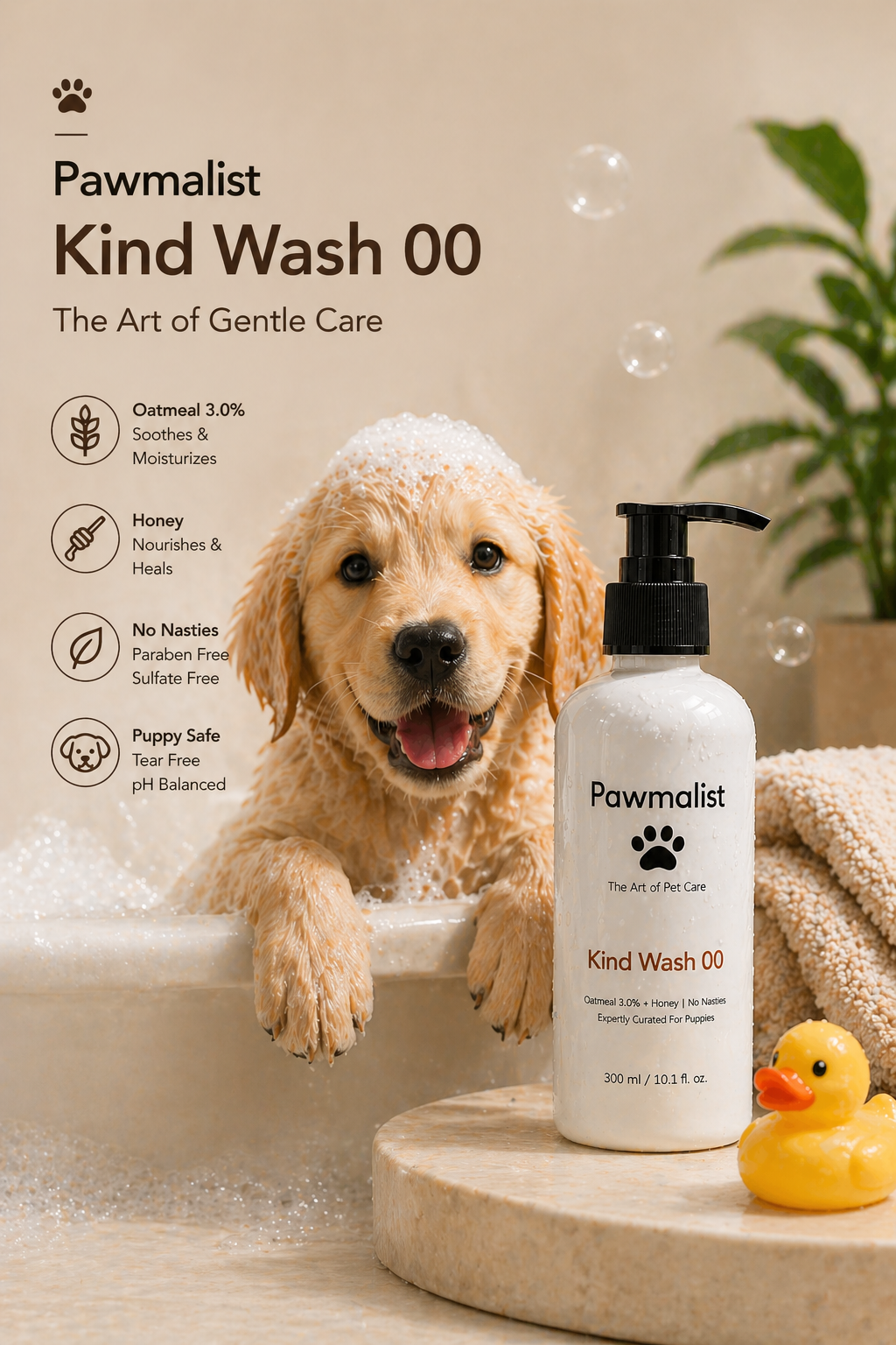 Pawmalist Kind Wash 00 – Gentle Oatmeal & Honey Puppy Wash for Sensitive Skin (300ml)