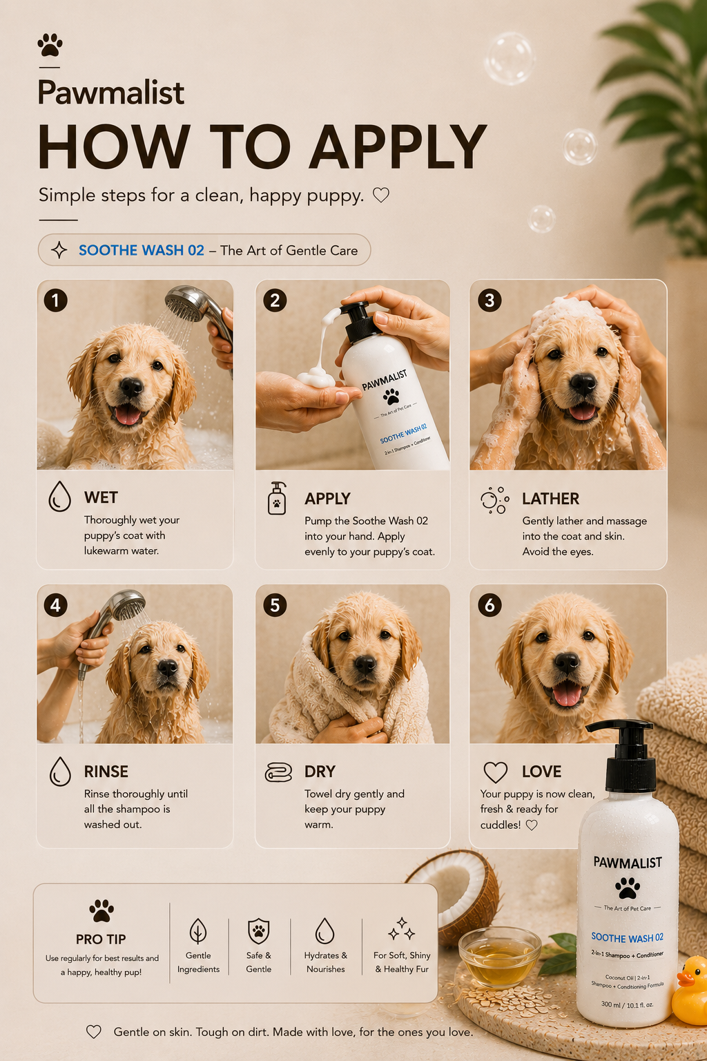 Pawmalist Soothe Wash 02 | Gentle 2-in-1 Dog Shampoo & Conditioner