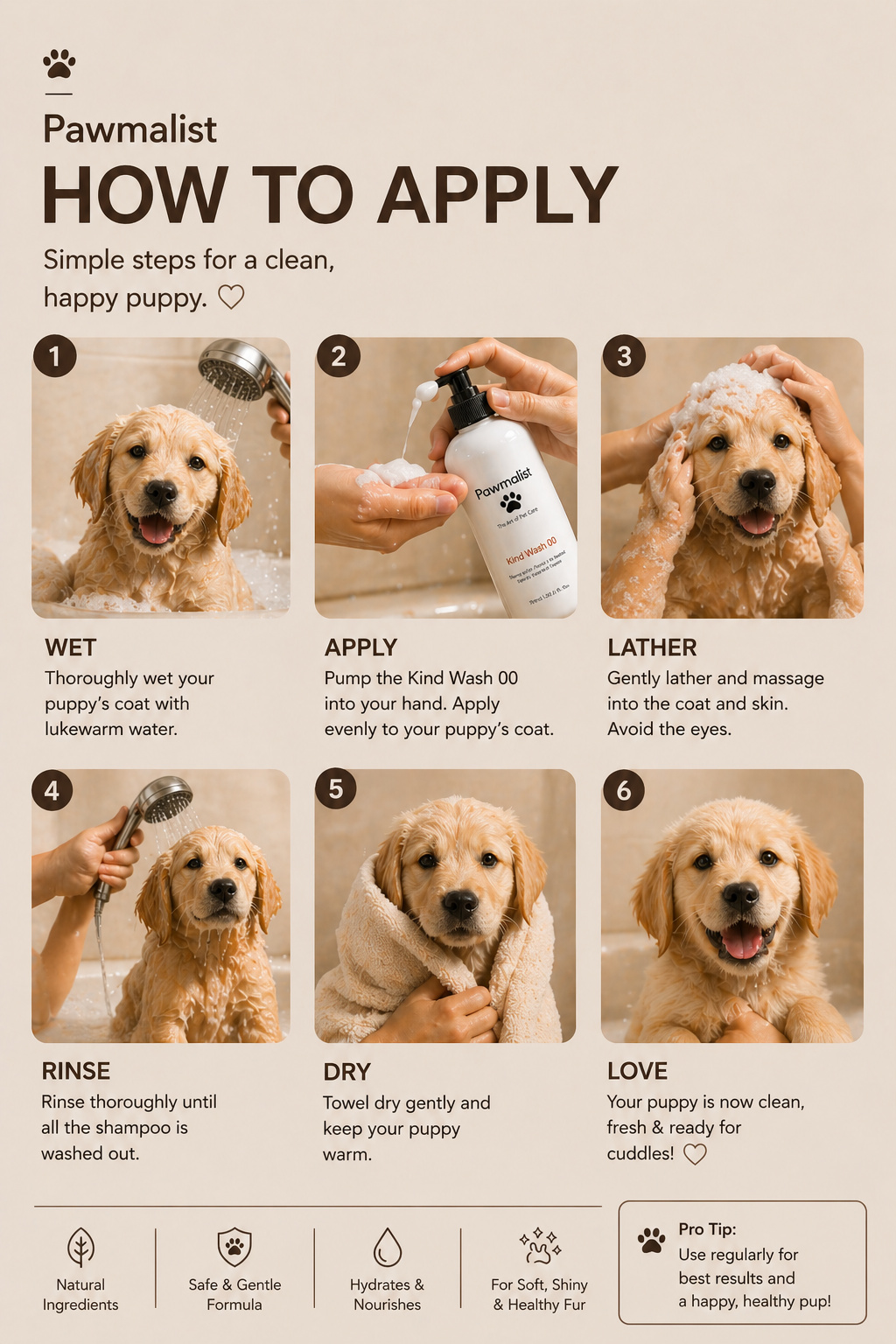 Pawmalist Kind Wash 00 – Gentle Oatmeal & Honey Puppy Wash for Sensitive Skin (300ml)