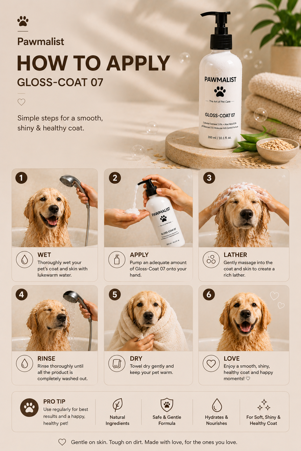 Pawmalist Gloss-Coat 07 – Oatmeal & Aloe Vera Dog Wash for Shiny Coat, Dry & Sensitive Skin (300ml)
