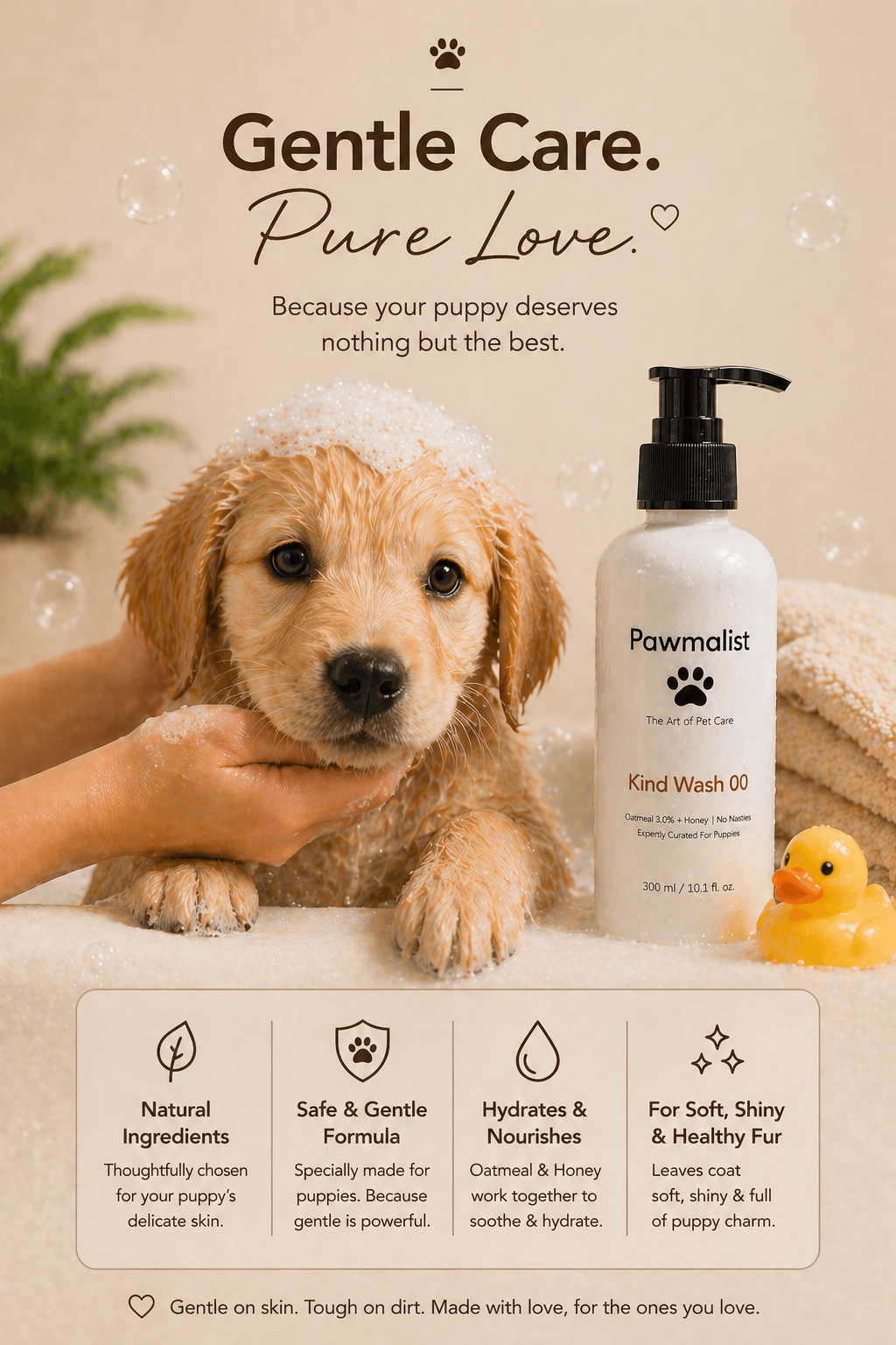 Pawmalist Kind Wash 00 – Gentle Oatmeal & Honey Puppy Wash for Sensitive Skin (300ml)