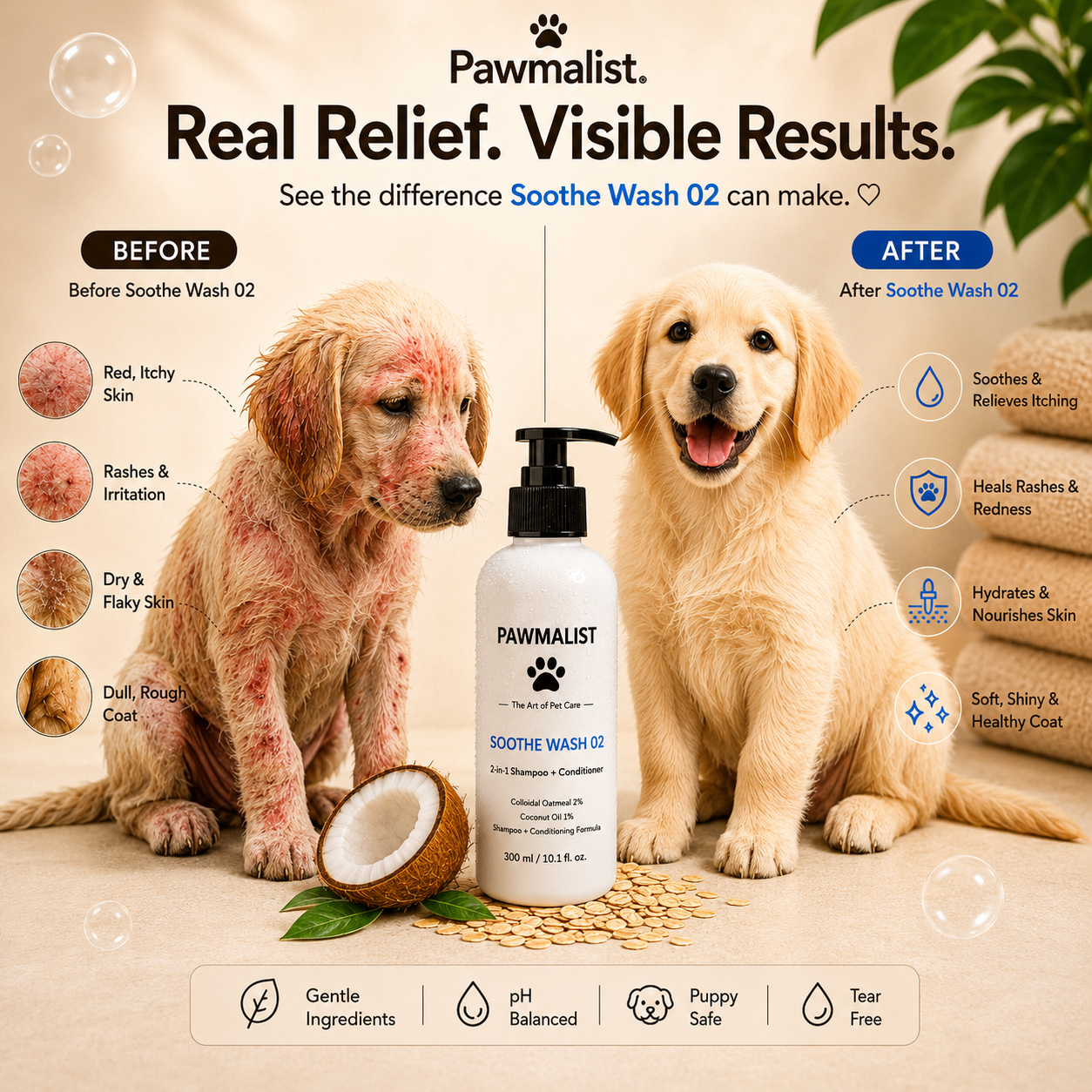 Pawmalist Soothe Wash 02 | Gentle 2-in-1 Dog Shampoo & Conditioner
